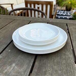 Crate & Barrel Toben White Plate Set of Four 8" and 10.5" Ceramic Plates